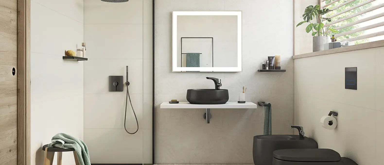 Łazienka z czarną ceramiką